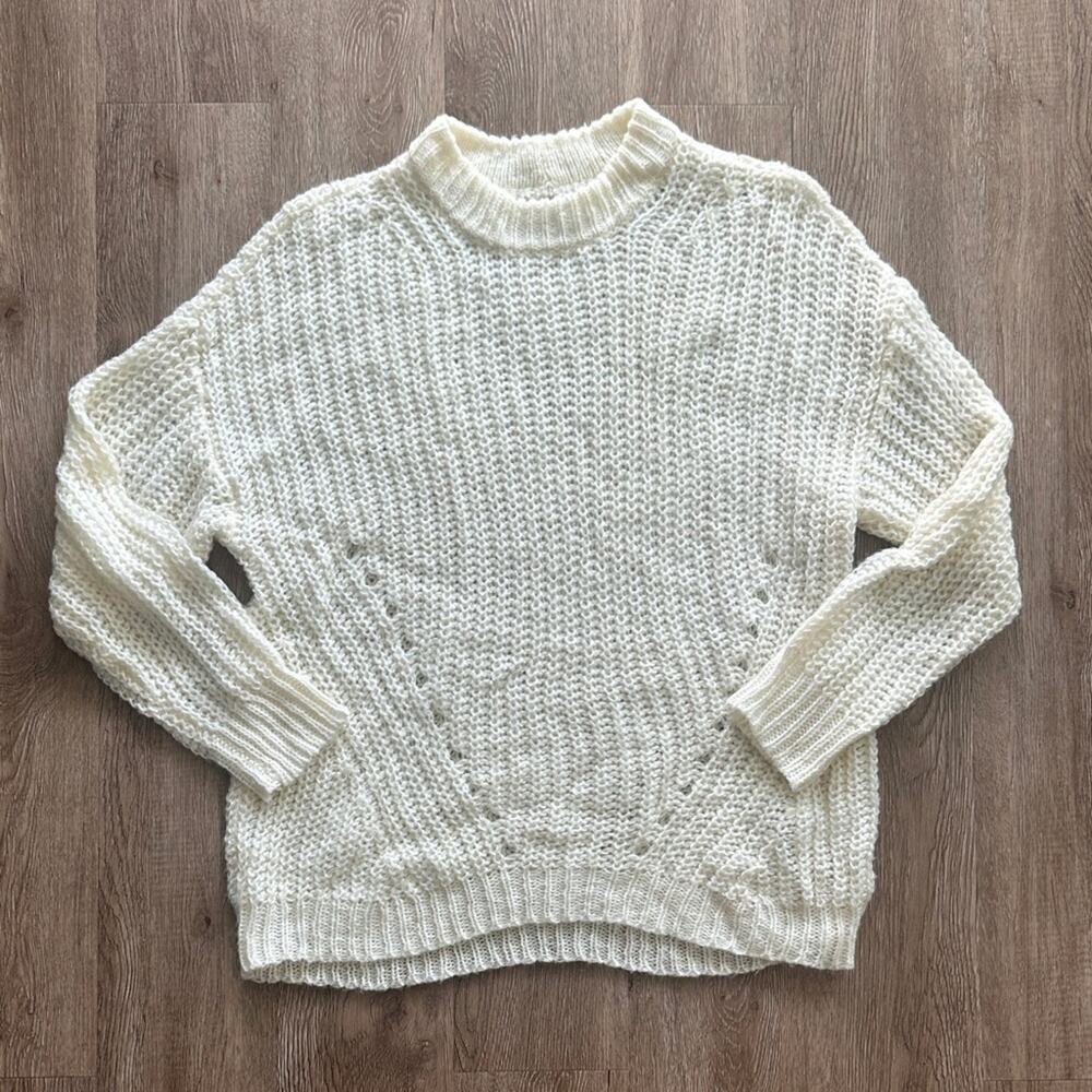 American Eagle Chunky Open Knit Mock Neck‎ Sweater Size XS Cream